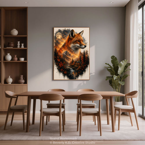 Autumn Fox at Moonrise – Mystical Wildlife Digital Art Print