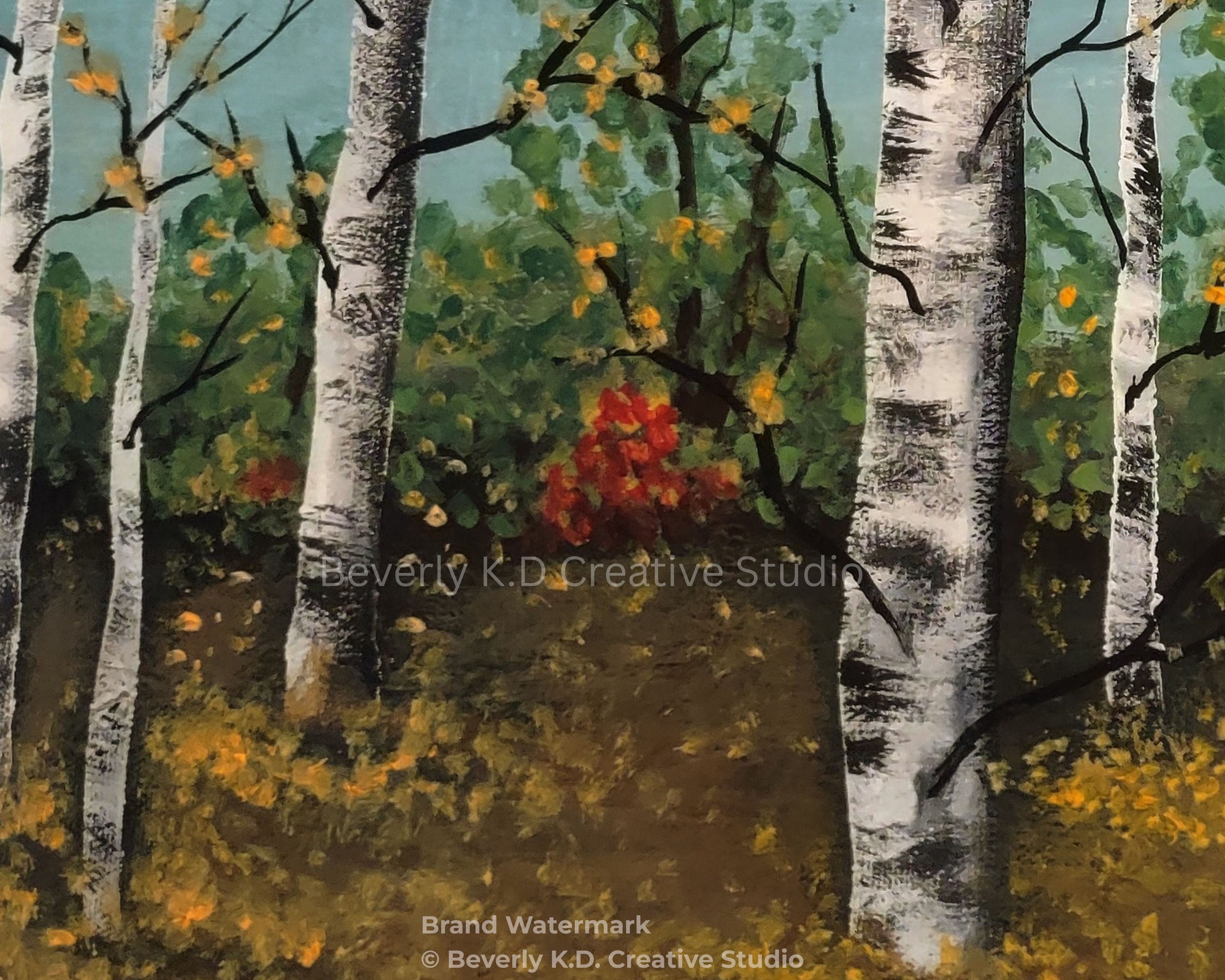 Autumn Birch Forest – Original Acrylic Painting Digital Art Print