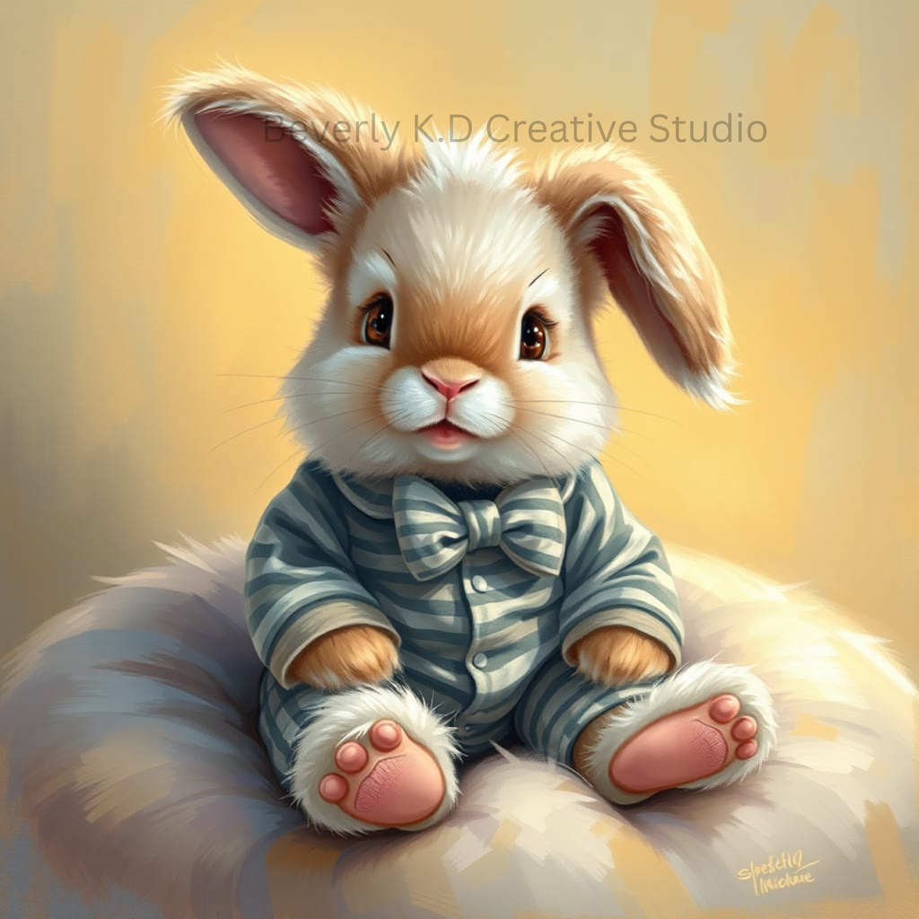 Blue Bunny on a Cloud - Digital Art Print