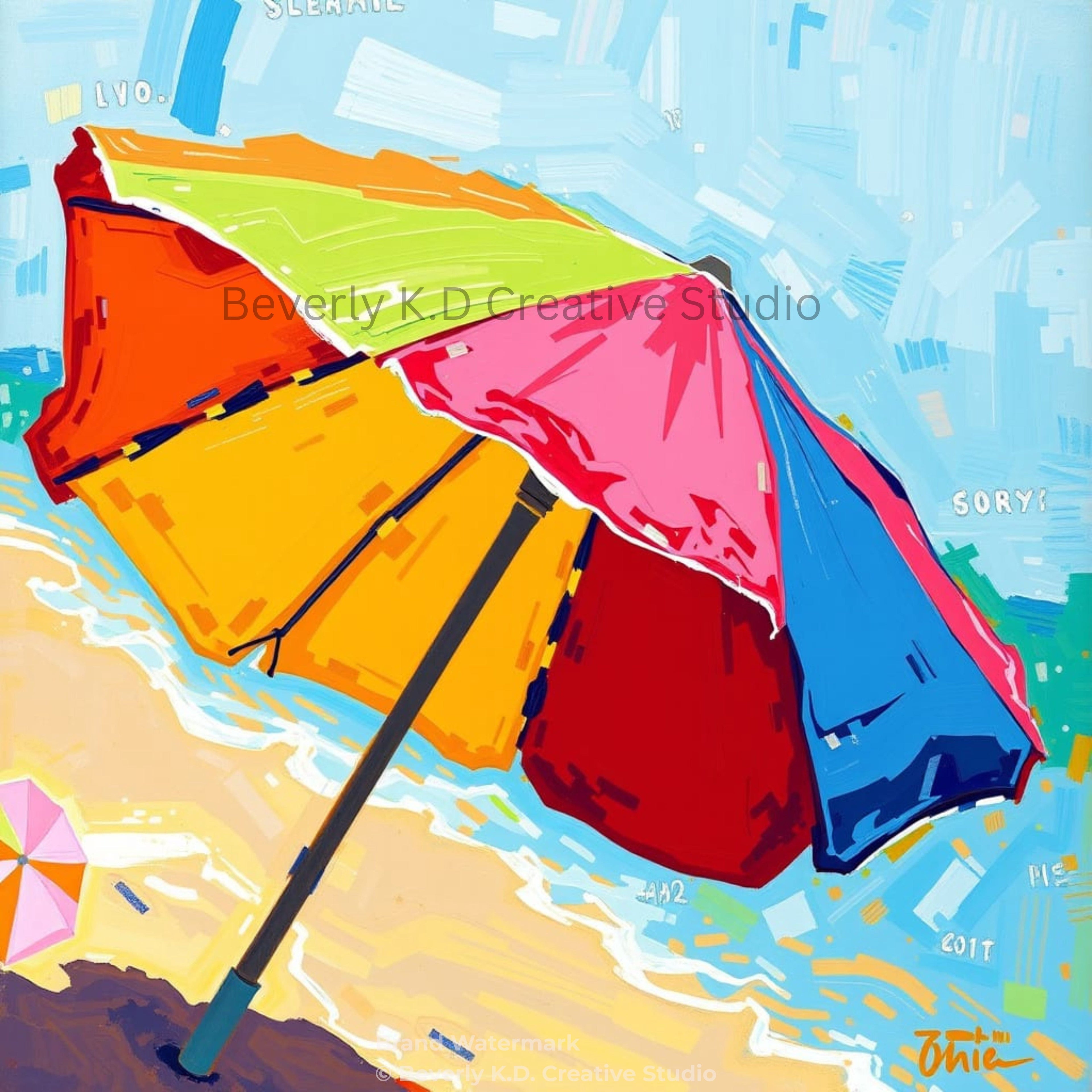 Sun & Shade – Colorful Beach Umbrella Digital Art Print