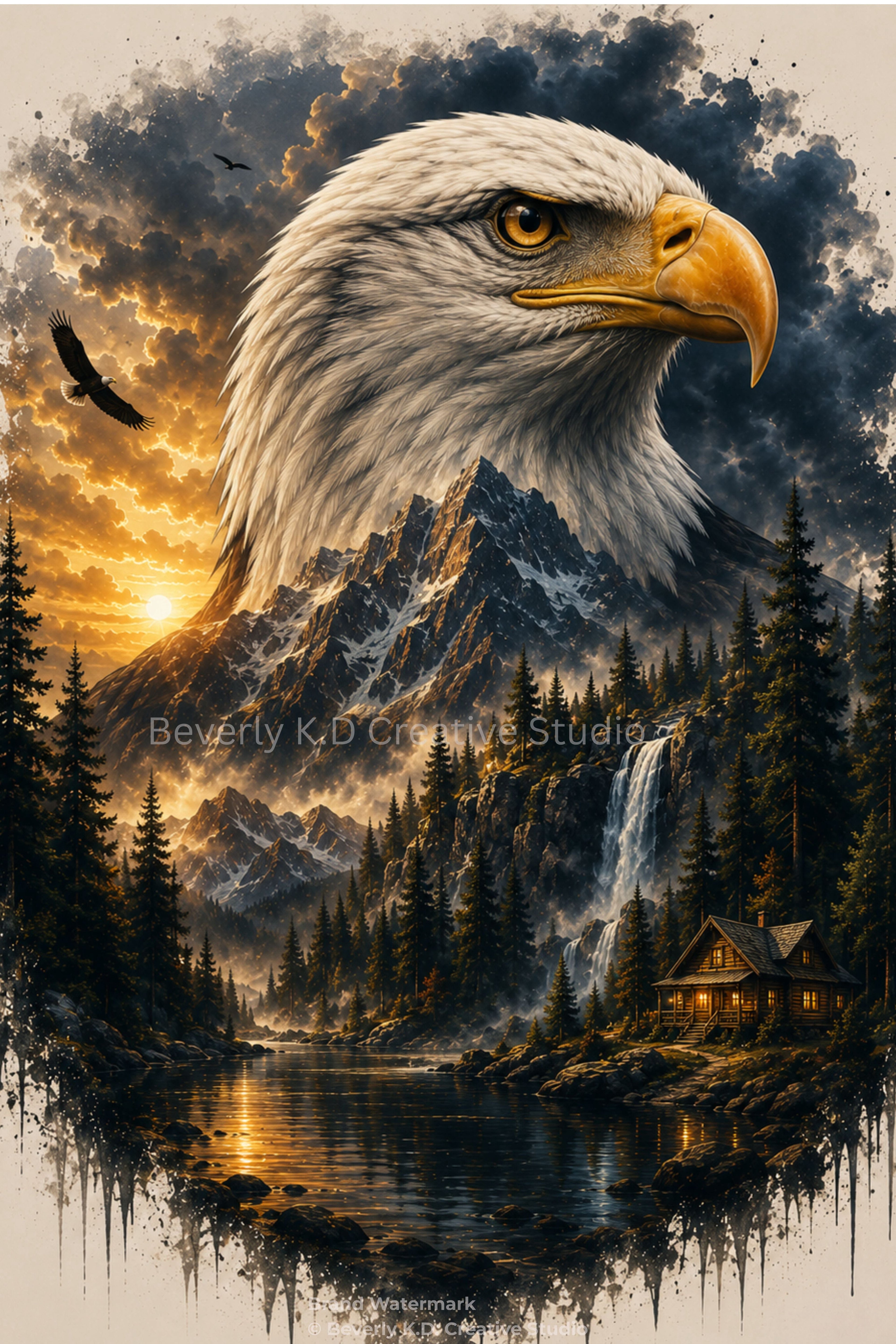 Bald Eagle at Sunset – Majestic Wildlife Digital Art Print