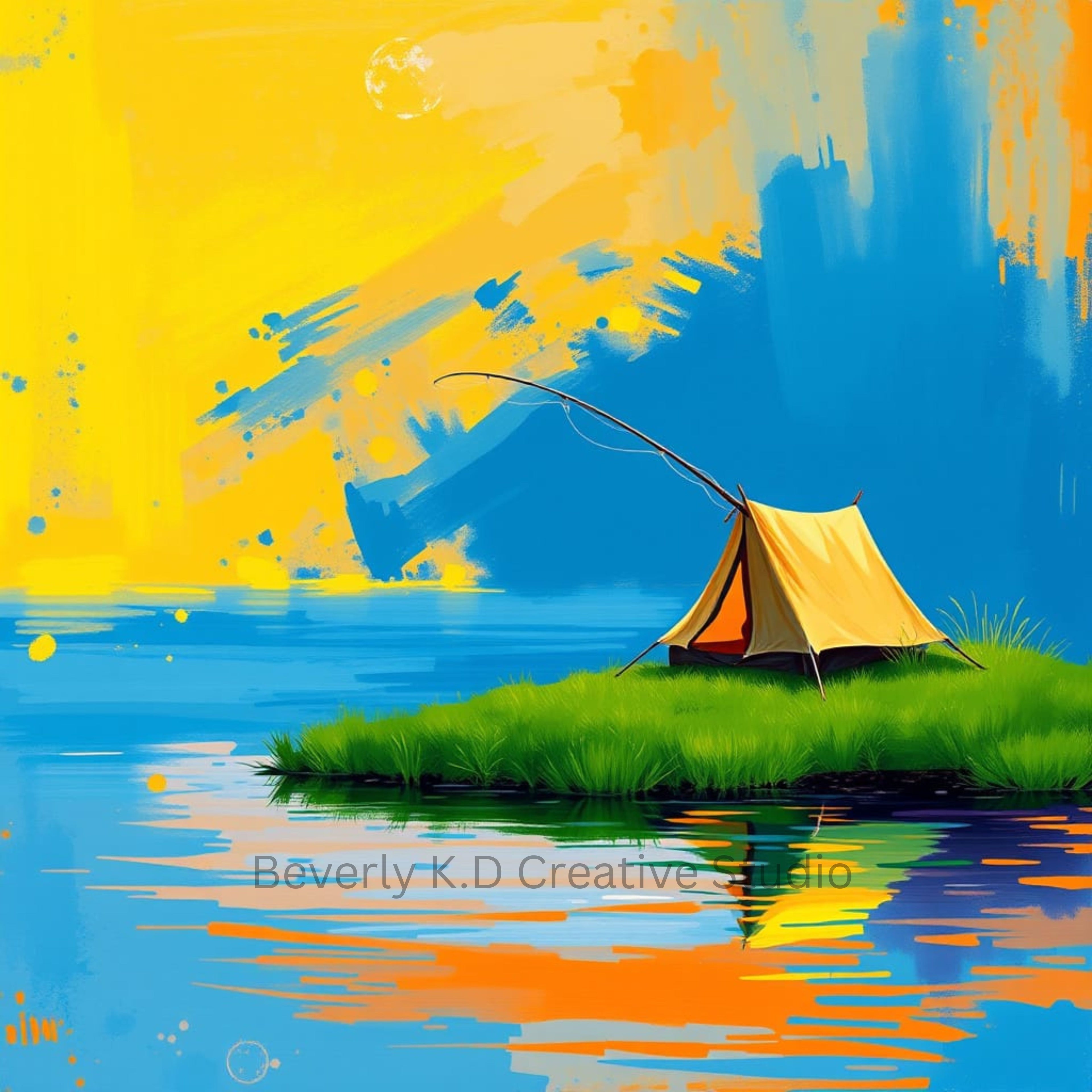 Lone Tent on the Lake — Digital Art Print