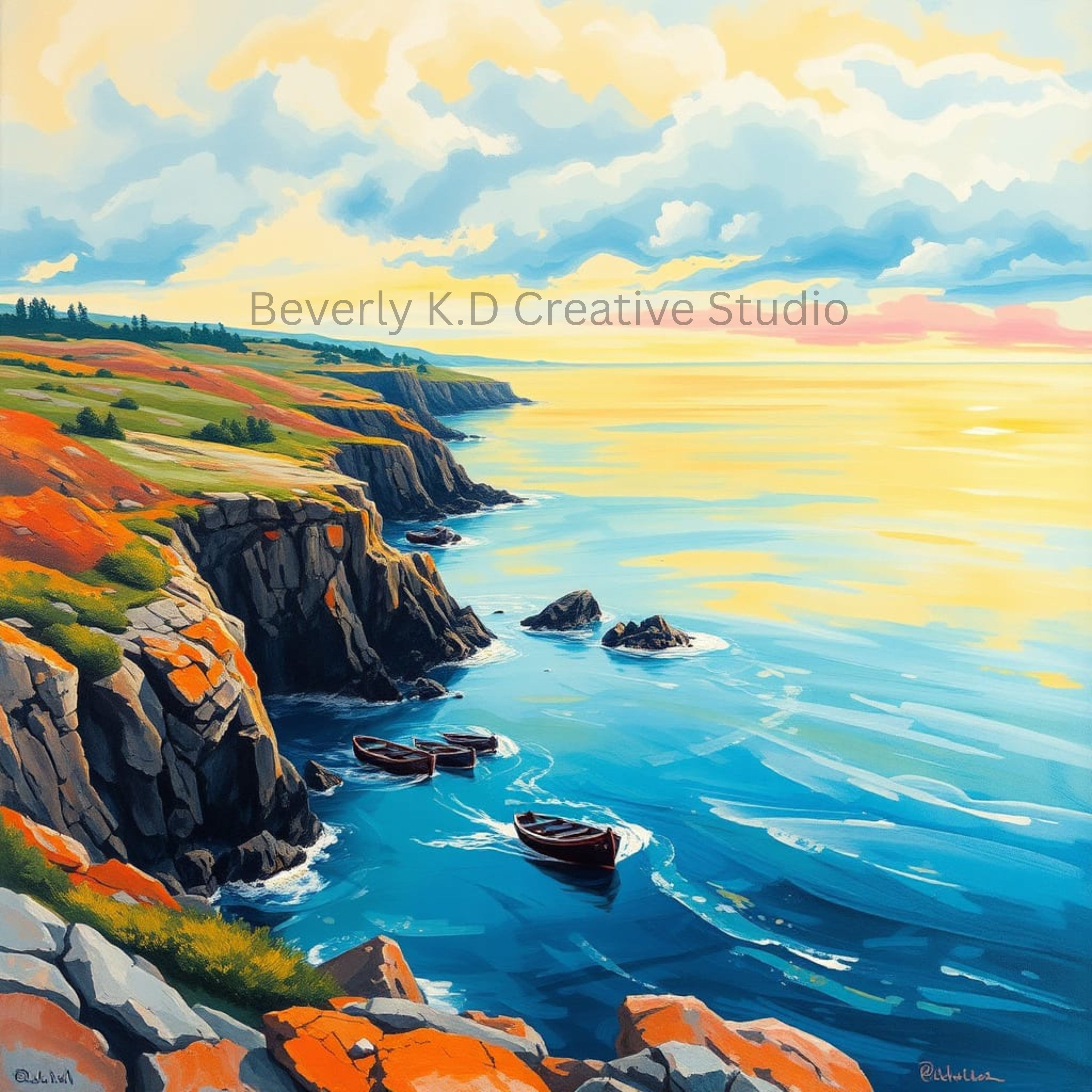 Coastal Cliffs at Golden Hour — Digital Art Print