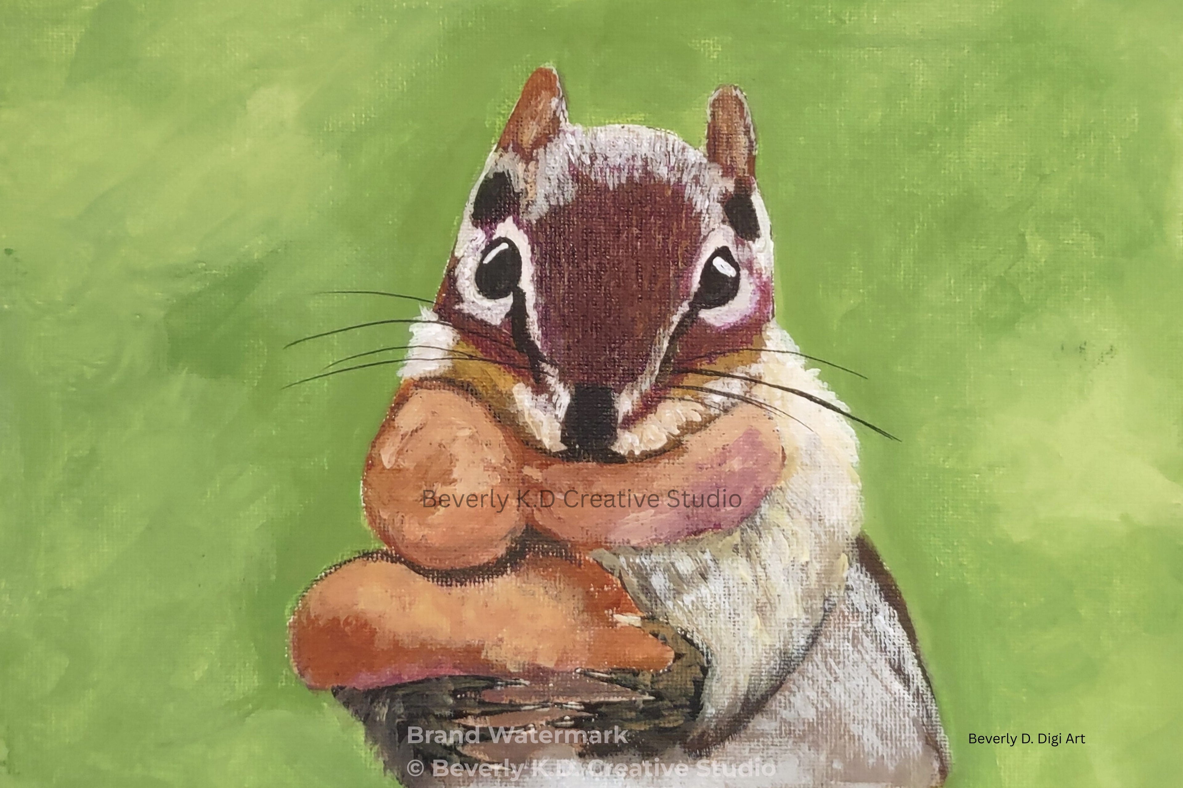 Chipmunk Hugging His Nut – Original Acrylic Painting Digital Art Print