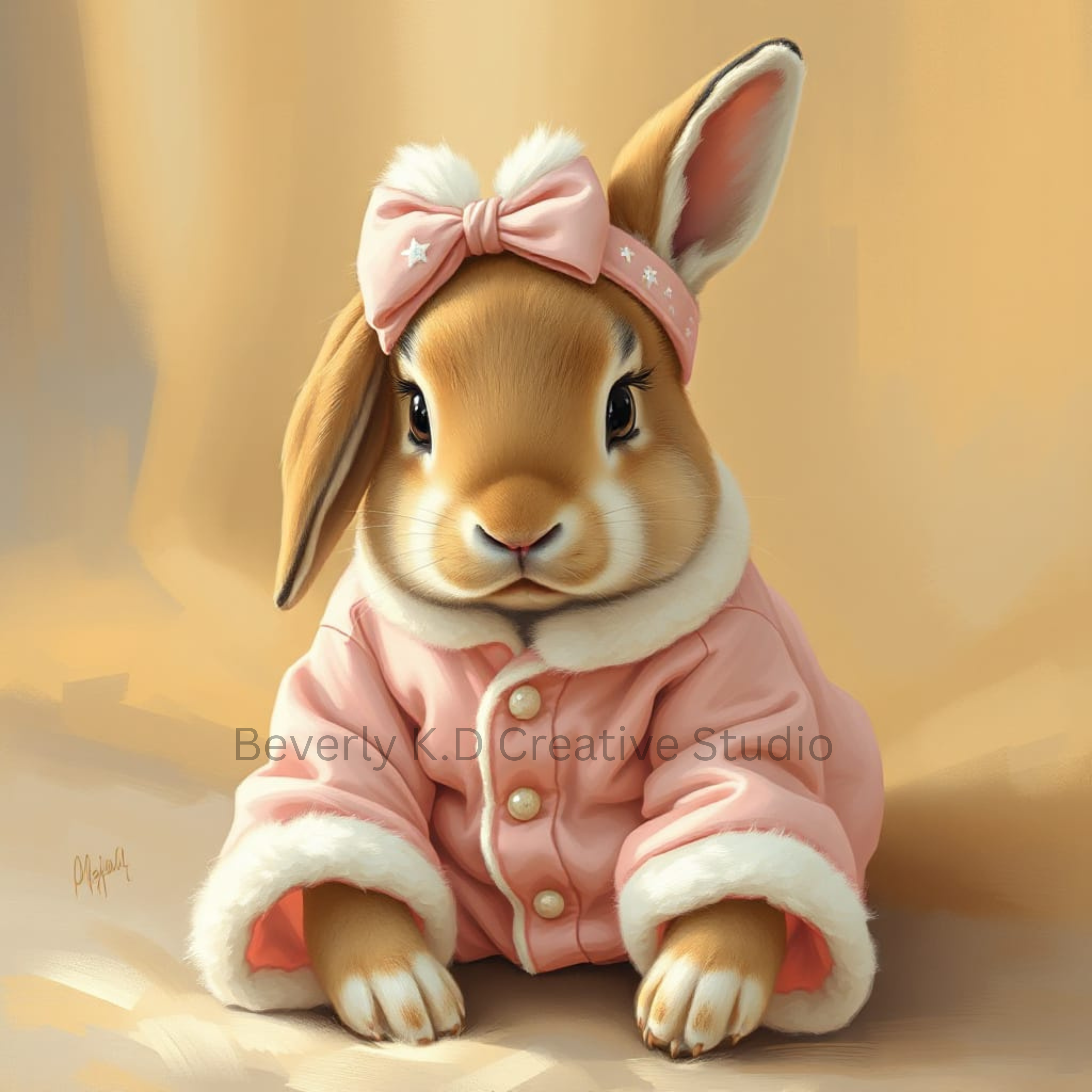 Pink Bunny in Pajamas - Digital Art Print