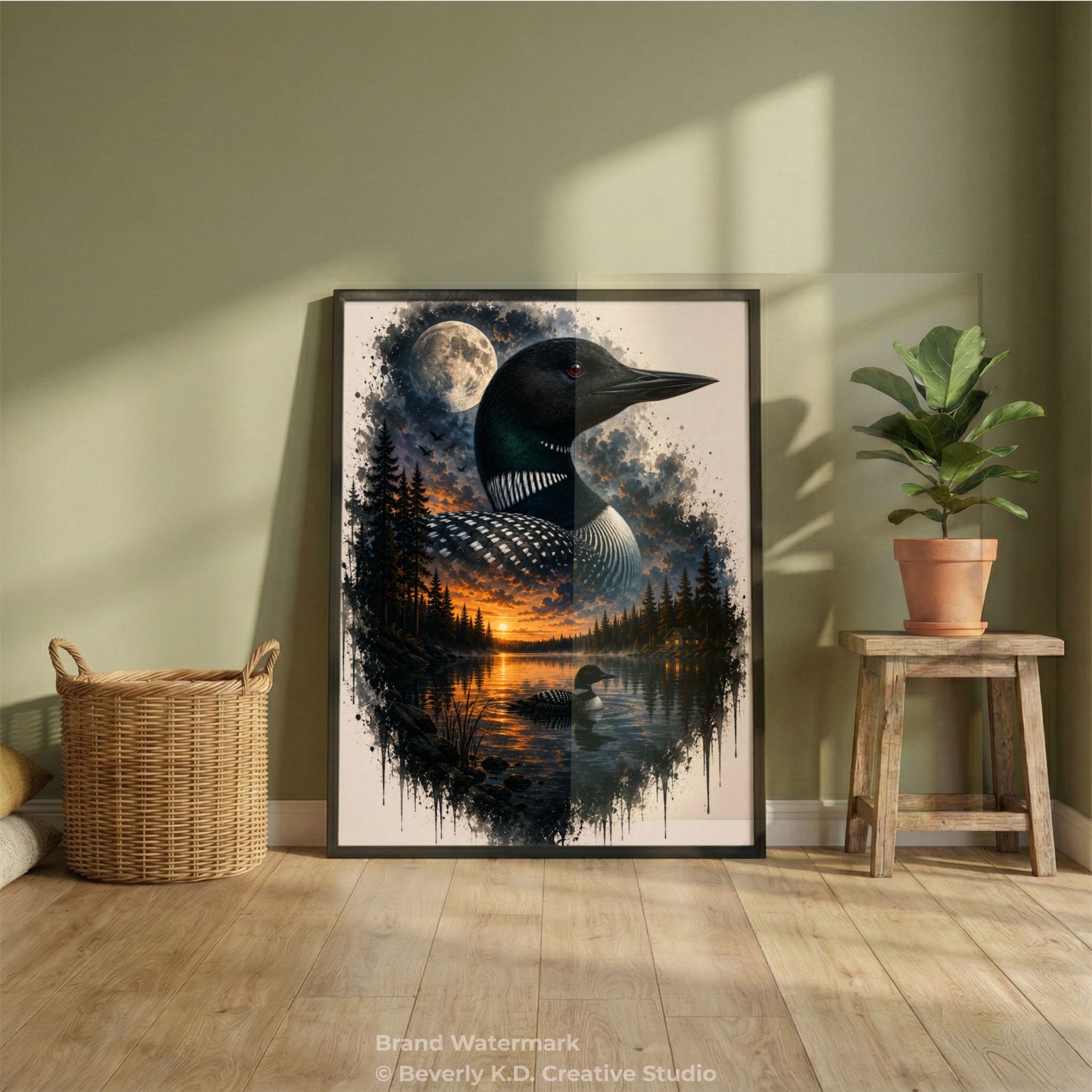 Loon at Moonrise – Canadian Wilderness Digital Art Print