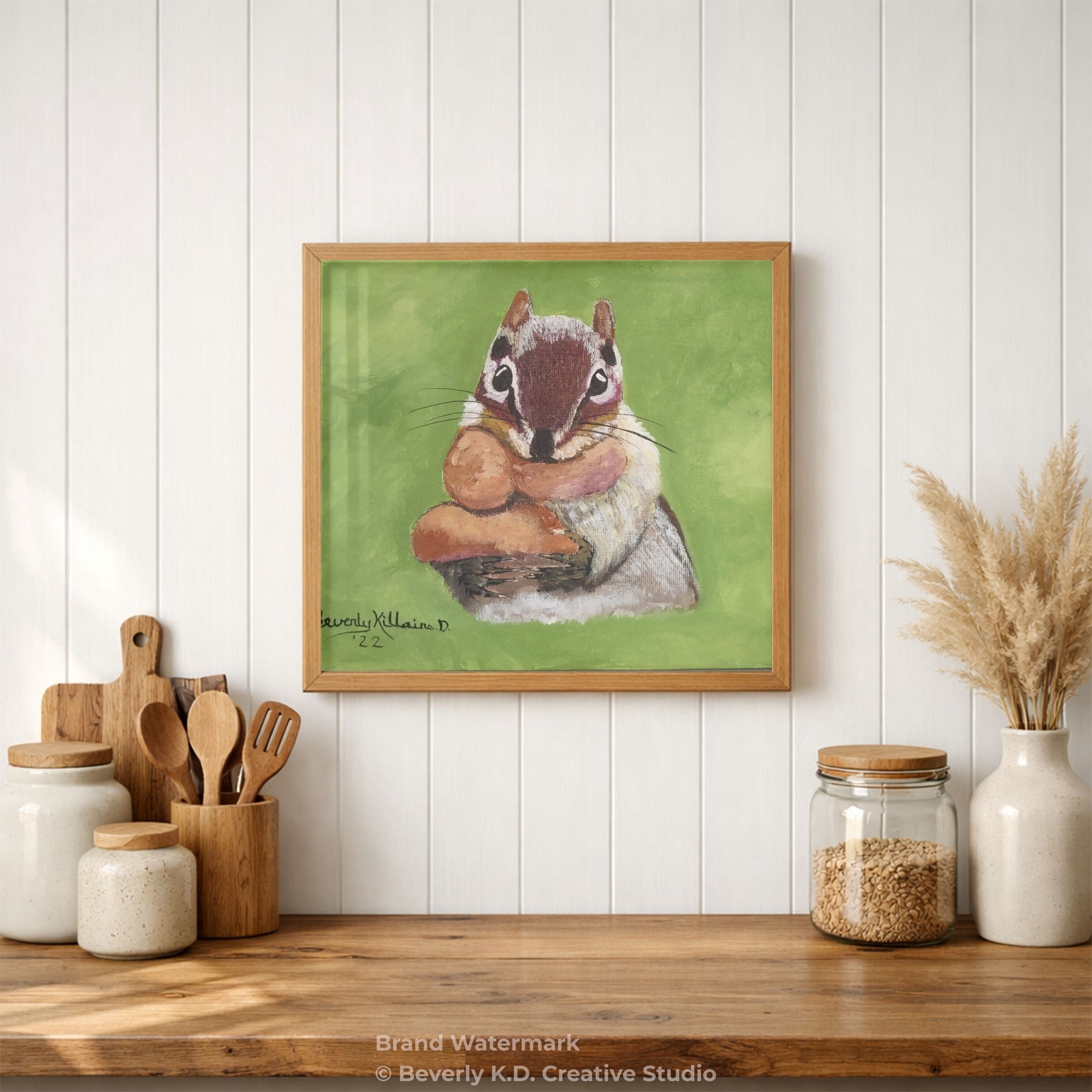 Chipmunk Hugging His Nut – Original Acrylic Painting Digital Art Print