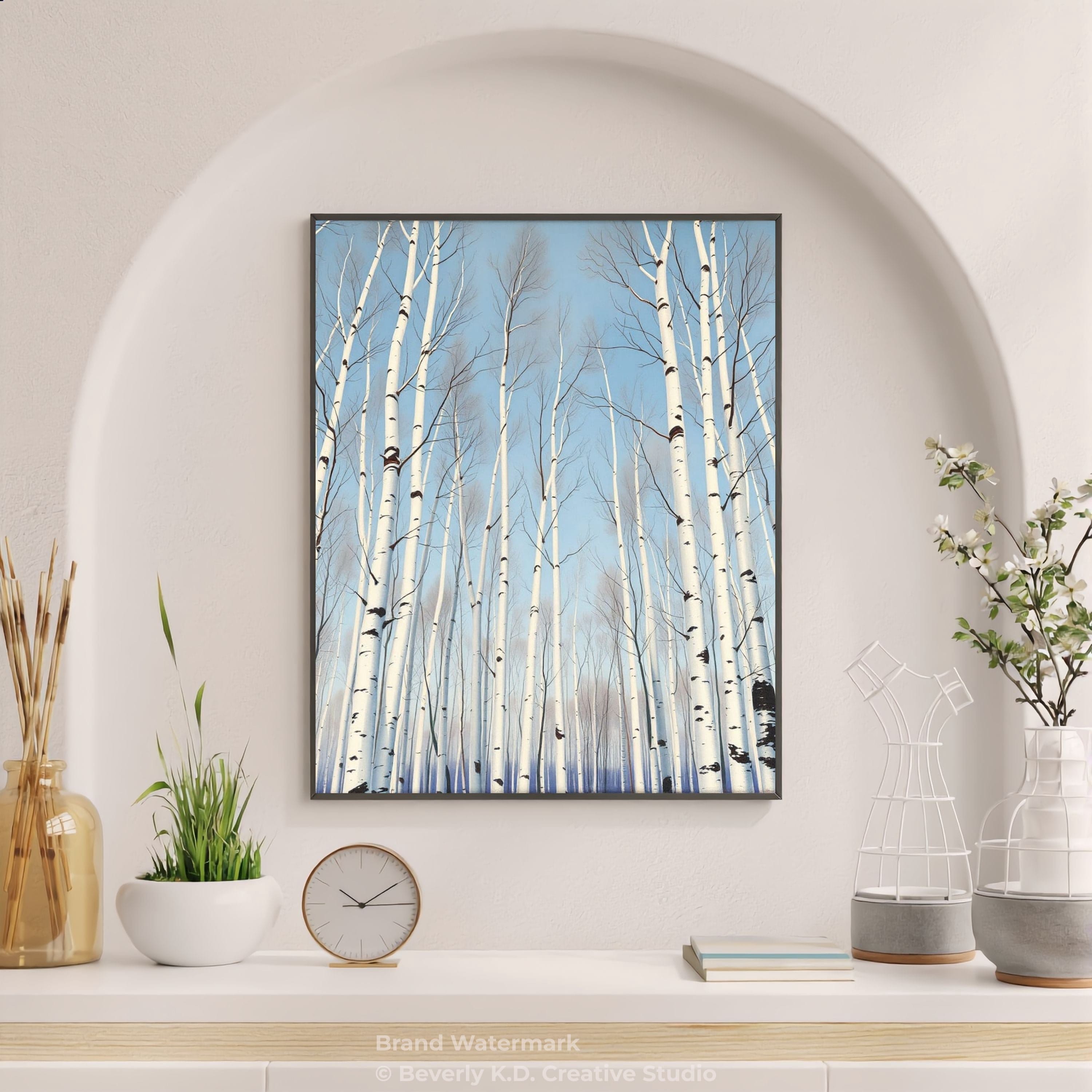 Upward View of Birch Trees Against a Brilliant Blue Sky