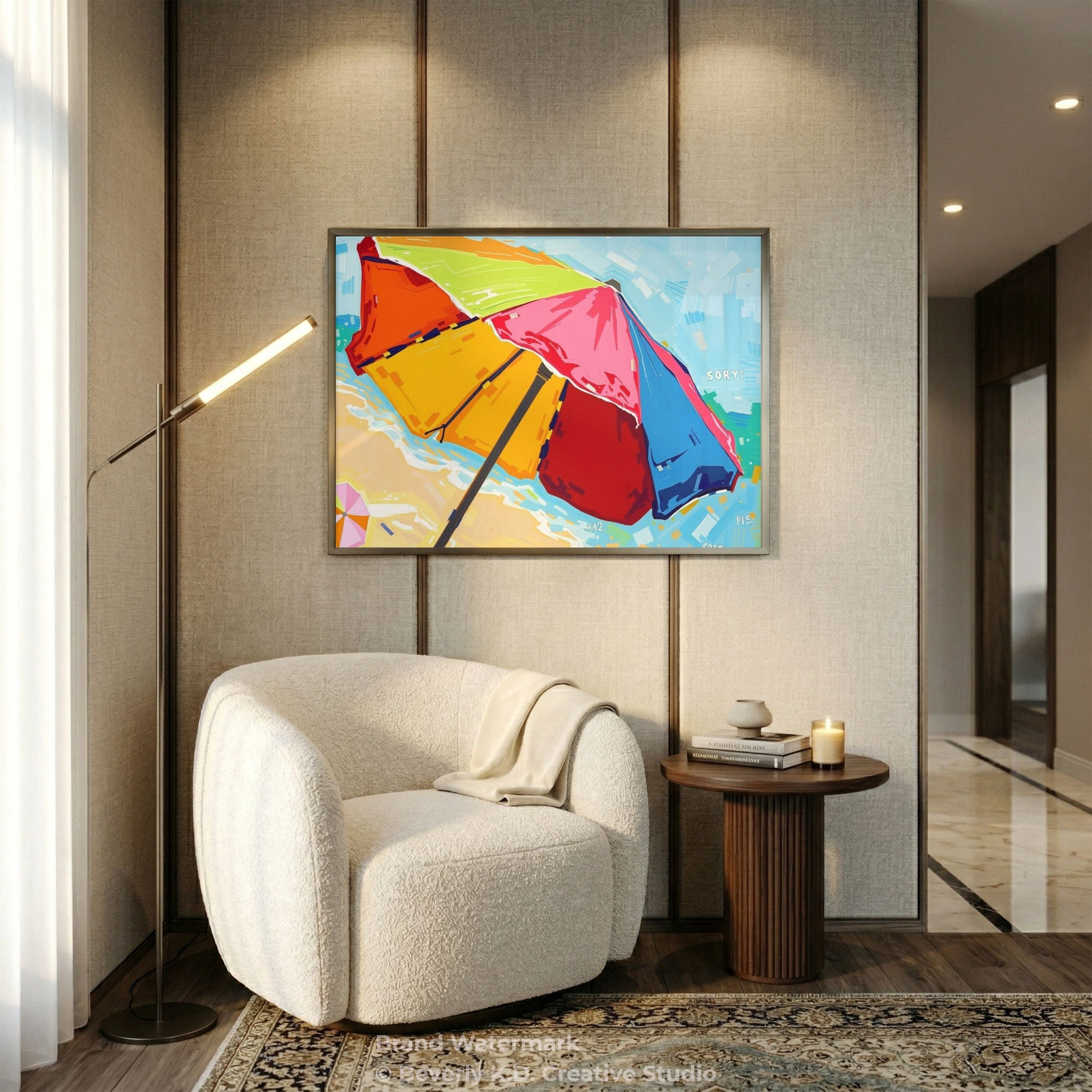 Sun & Shade – Colorful Beach Umbrella Digital Art Print