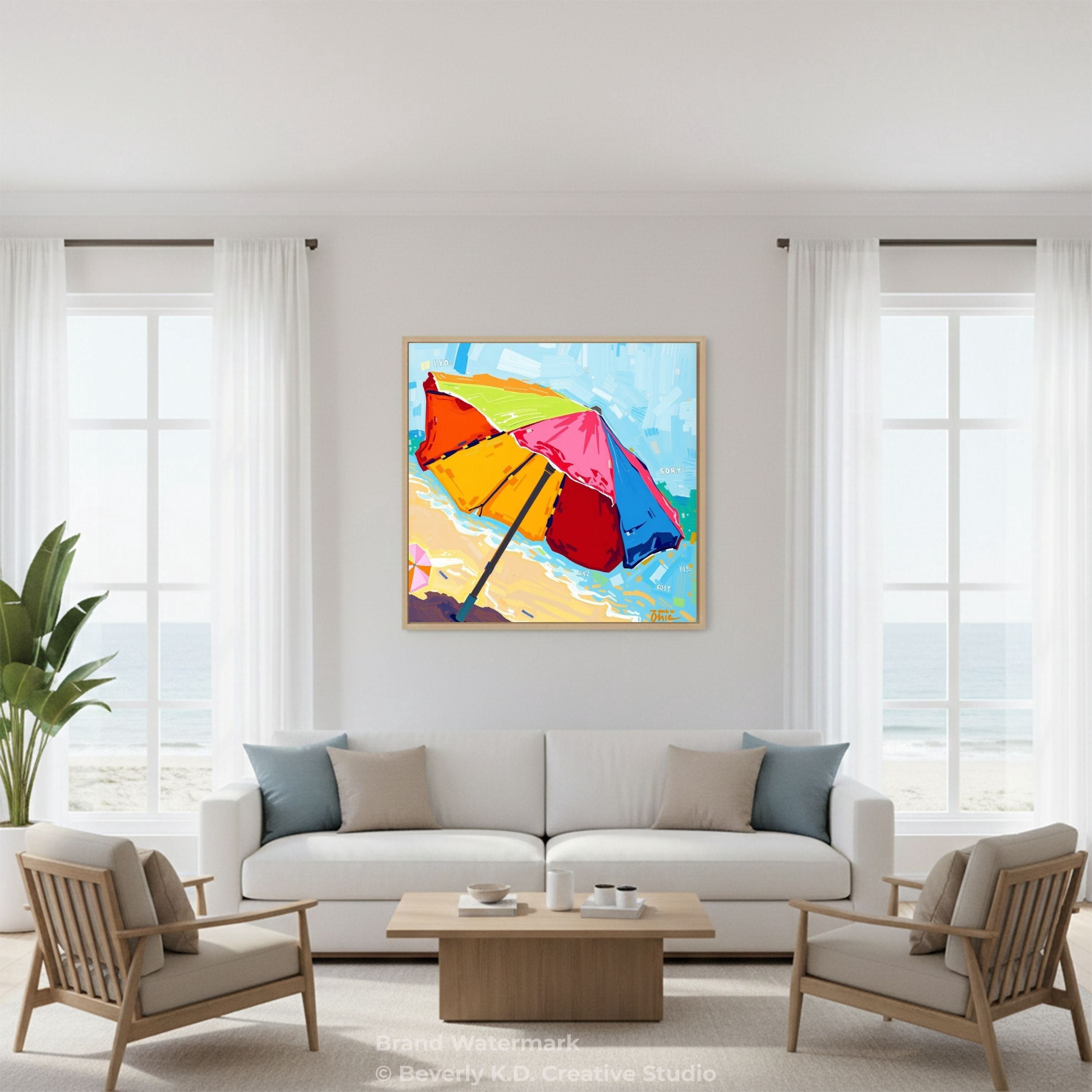 Sun & Shade – Colorful Beach Umbrella Digital Art Print