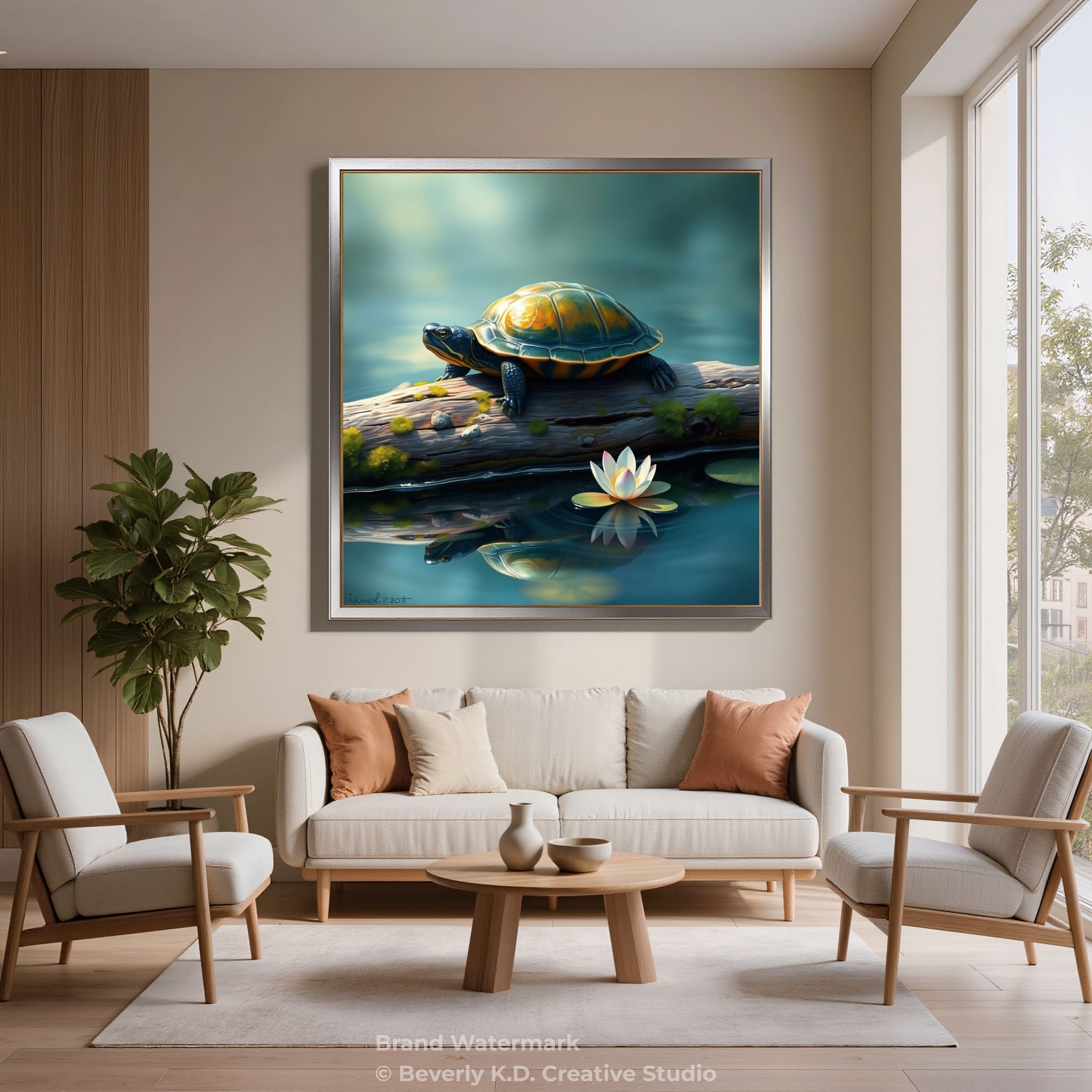 Painted Turtle and White Water Lily