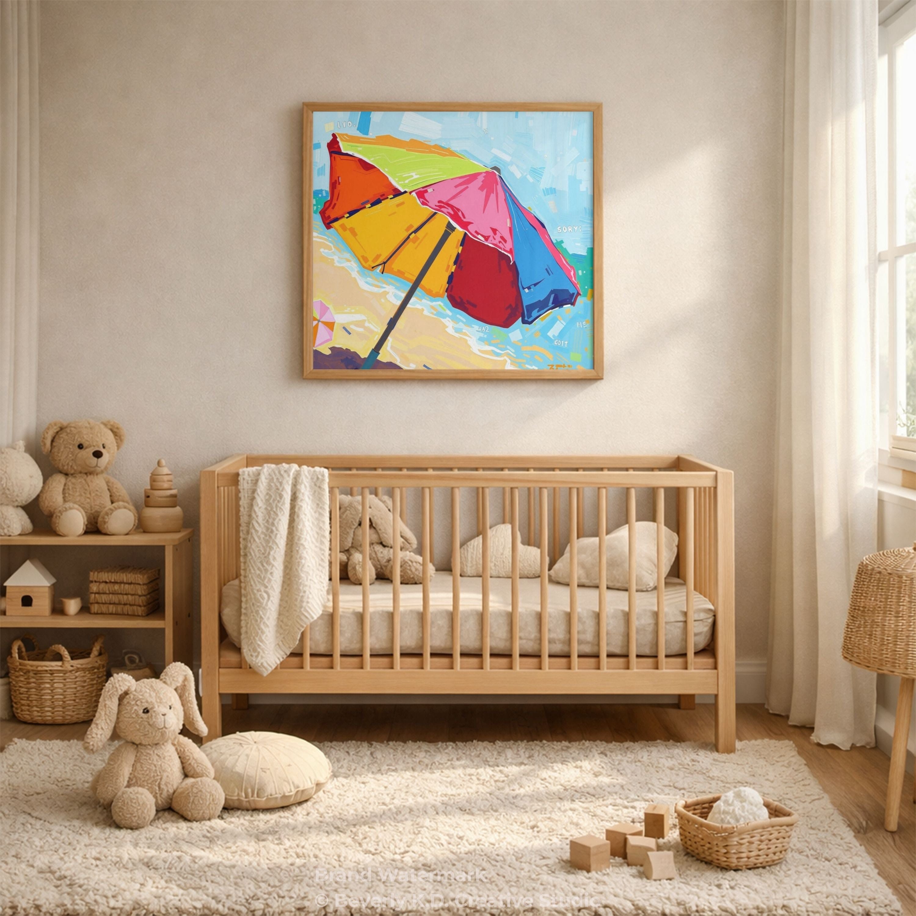 Sun & Shade – Colorful Beach Umbrella Digital Art Print