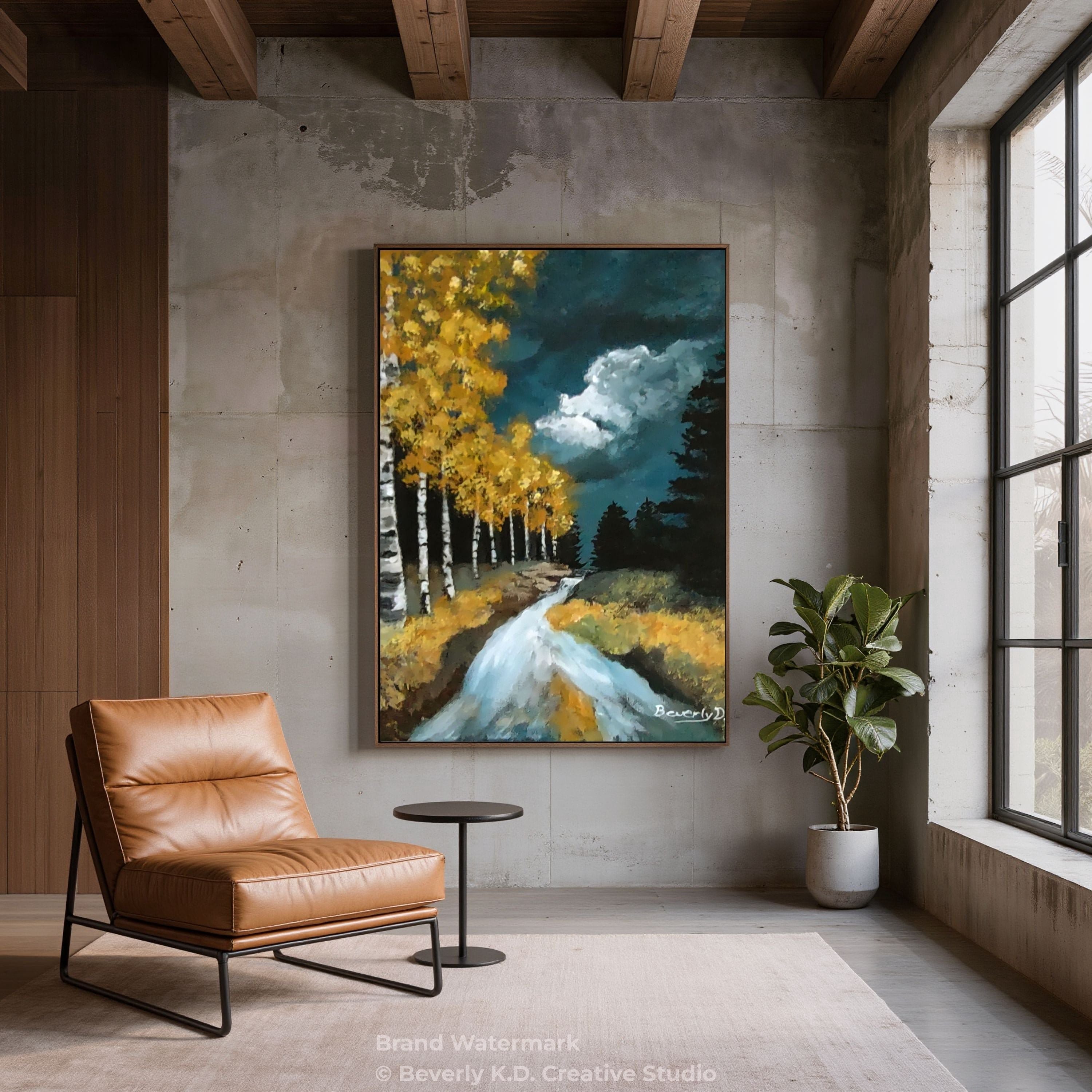 Golden Birch Road – Autumn Landscape Painting