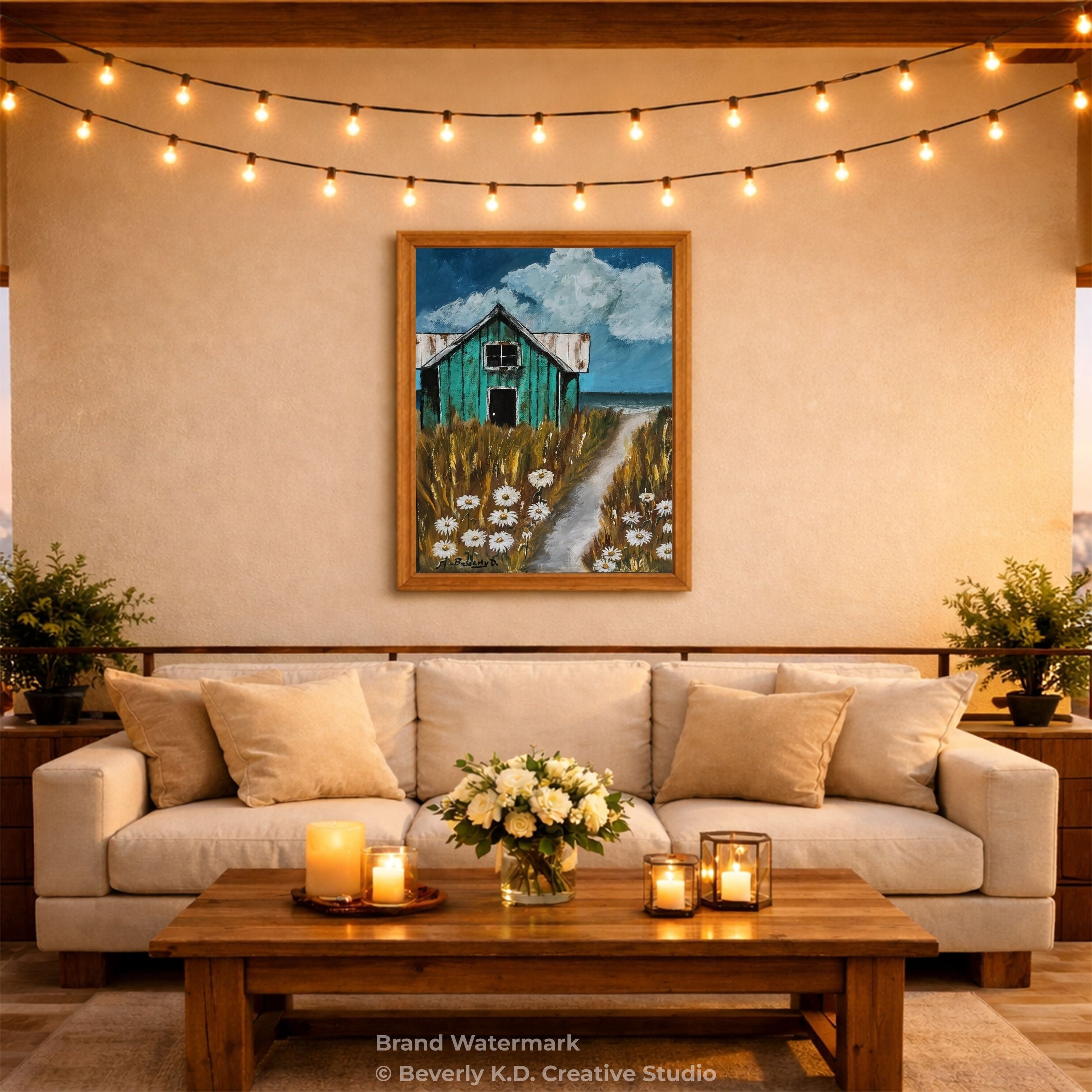 Daisy Path to the Shore – Coastal Cottage Landscape Painting