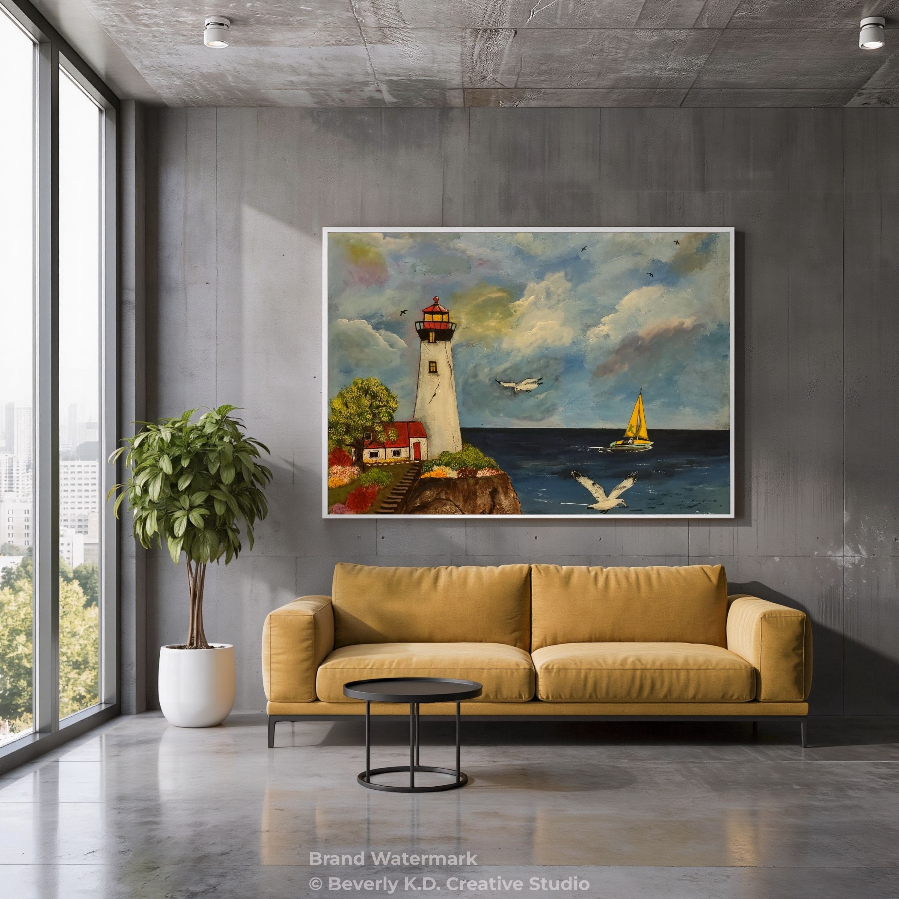 Beacon of Serenity – Lighthouse Coastal Landscape Painting