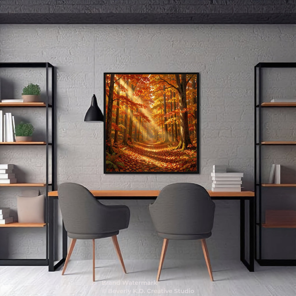 Golden Maple Forest – Autumn Landscape Digital Art Print