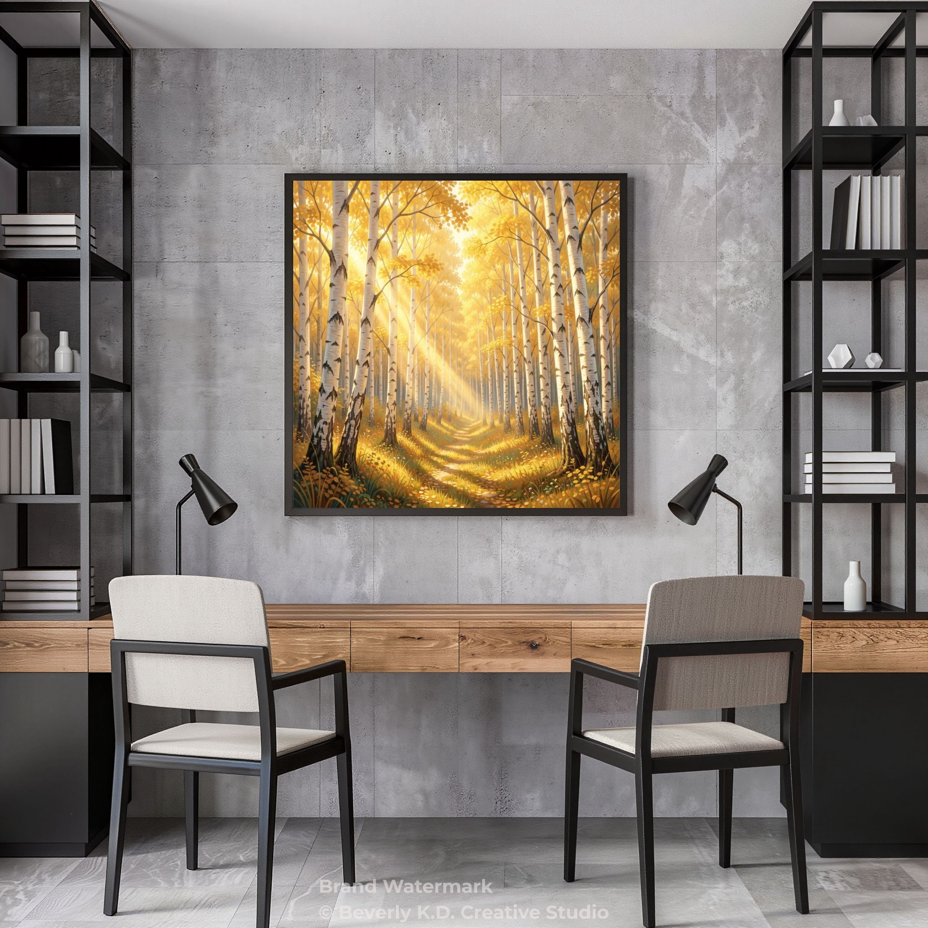 Sunlit Birch Grove – Nature Landscape Digital Art Print