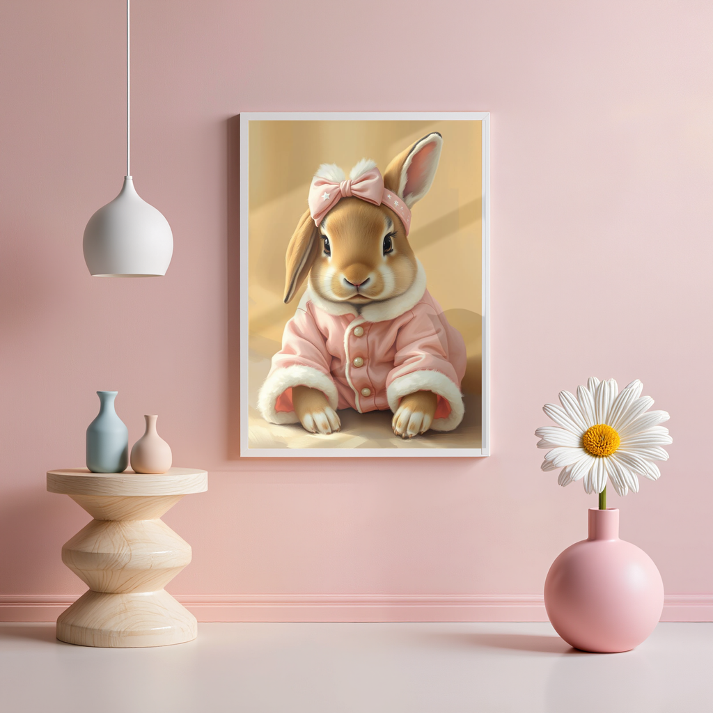 Pink Bunny in Pajamas - Digital Art Print