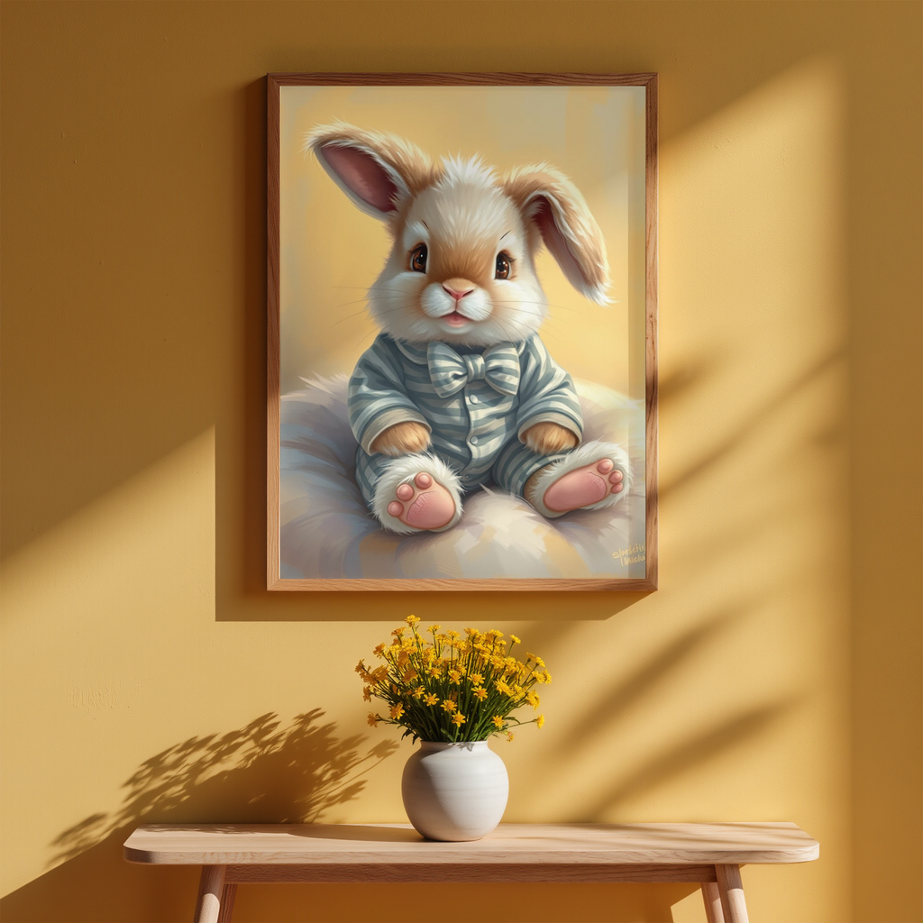Blue Bunny on a Cloud - Digital Art Print