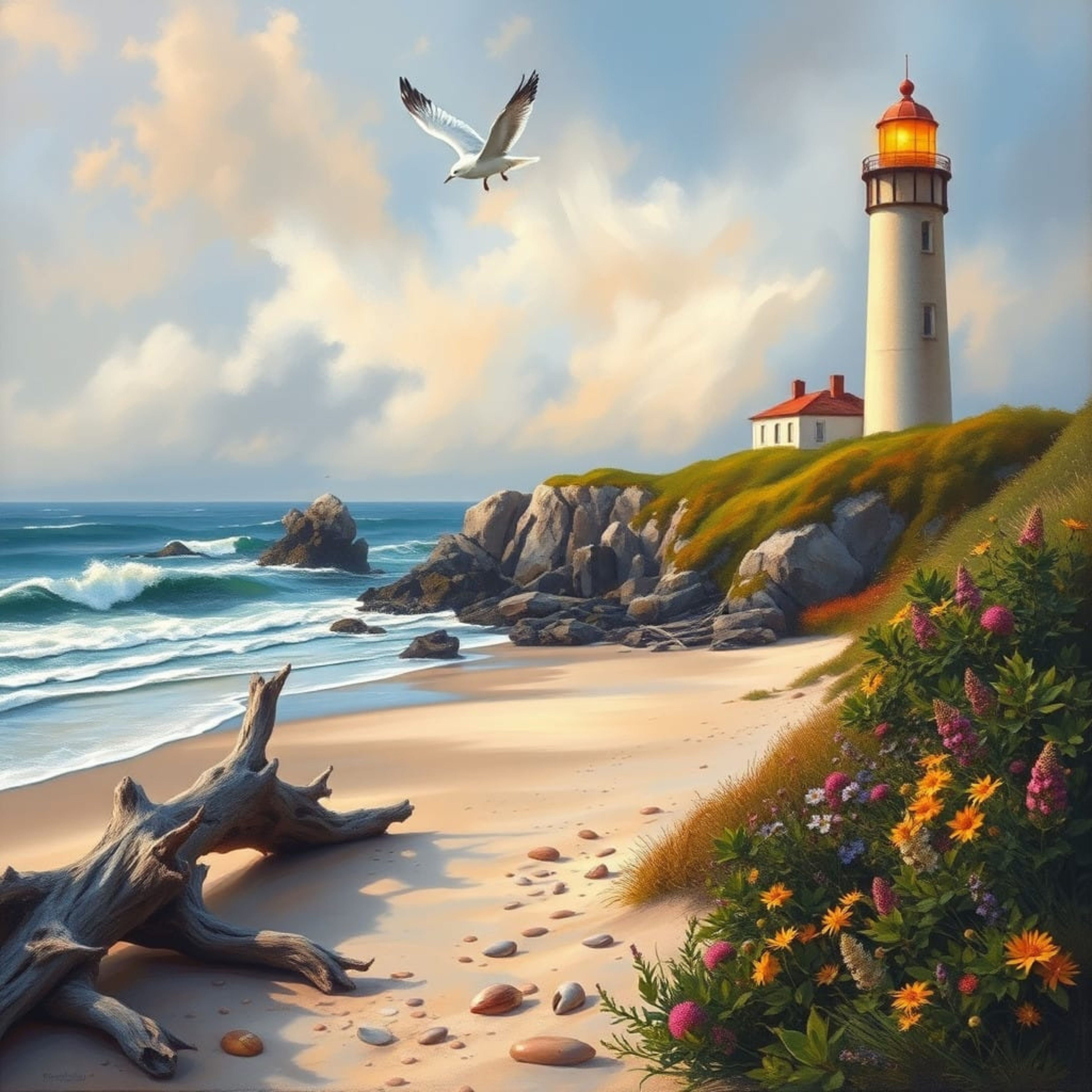 Lighthouse on a Flowering Hill
