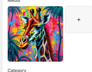 Vibrant pop art giraffe portrait with tropical palms and bold splashes of pink, teal, and gold
