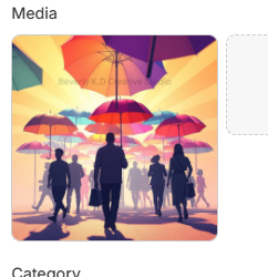 Silhouetted figures walking beneath large colourful umbrellas in warm golden light