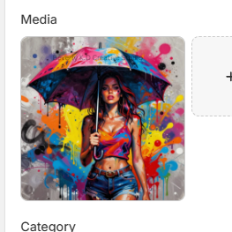 Bold pop art portrait of a confident woman holding a colourful umbrella surrounded by vivid paint splashes